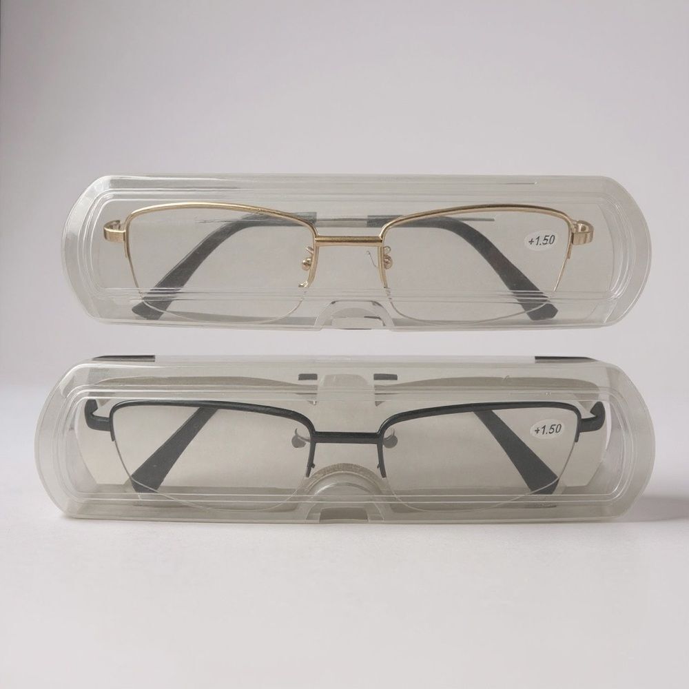 2 pairs 1/2 frame 1.50 unisex reading glasses in plastic case